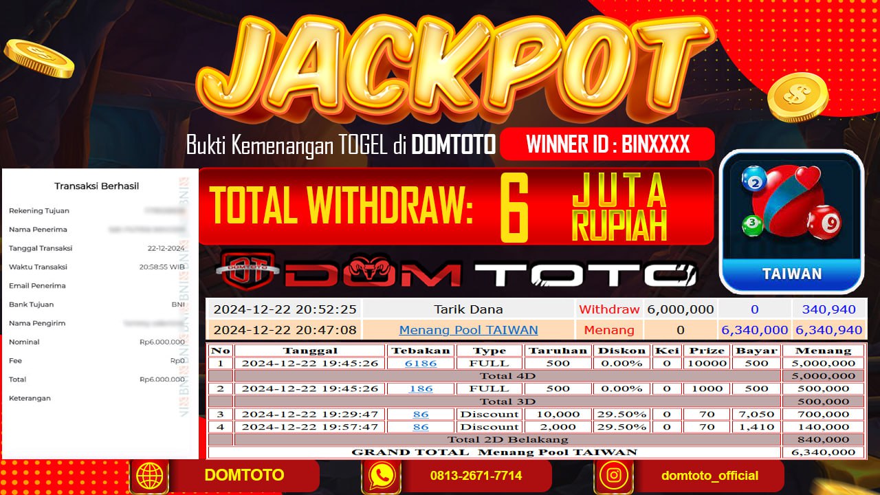 JACKPOT TOGEL TAIWAN 22 DESEMBER 2024